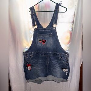 Disney Denim Mickey Mouse and  Minnie Mouse Embroidered Overall Shorts - Blue